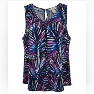 Christopher & Banks Vibrant Purple and Blue Leaf Blouse